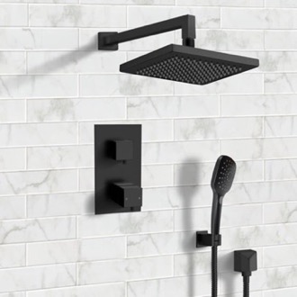 Shower Faucet Matte Black Thermostatic Shower System with Handheld, Rain Shower Head, Shower Faucet Set Remer SFH54